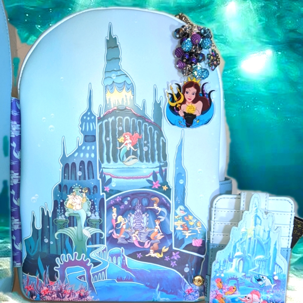 Loungefly The Little mermaid🧜‍♀️Castle Mini Backpack, Card Holder and charm! - Picture 6 of 13